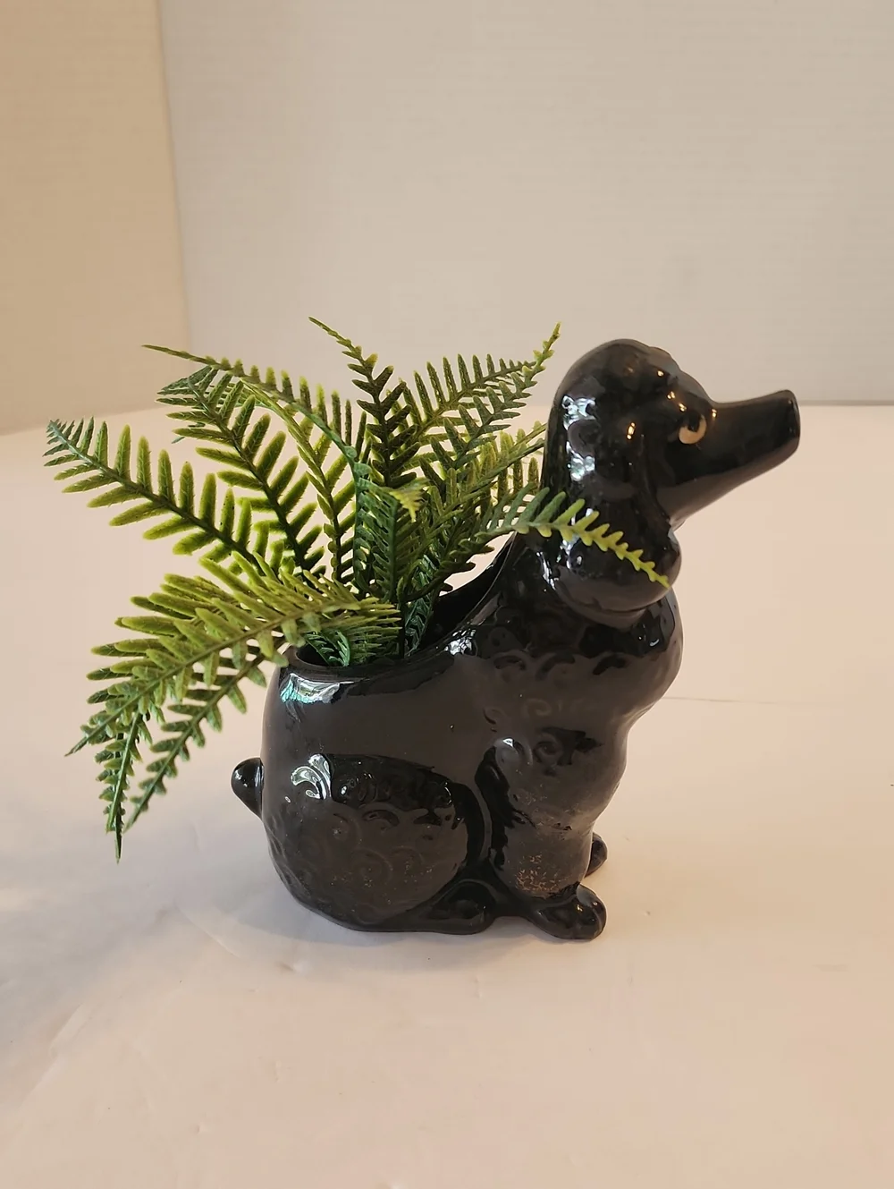 ALCO JAPAN Black Ceramic Poodle Dog Planter Vase Decorative Pet Accent